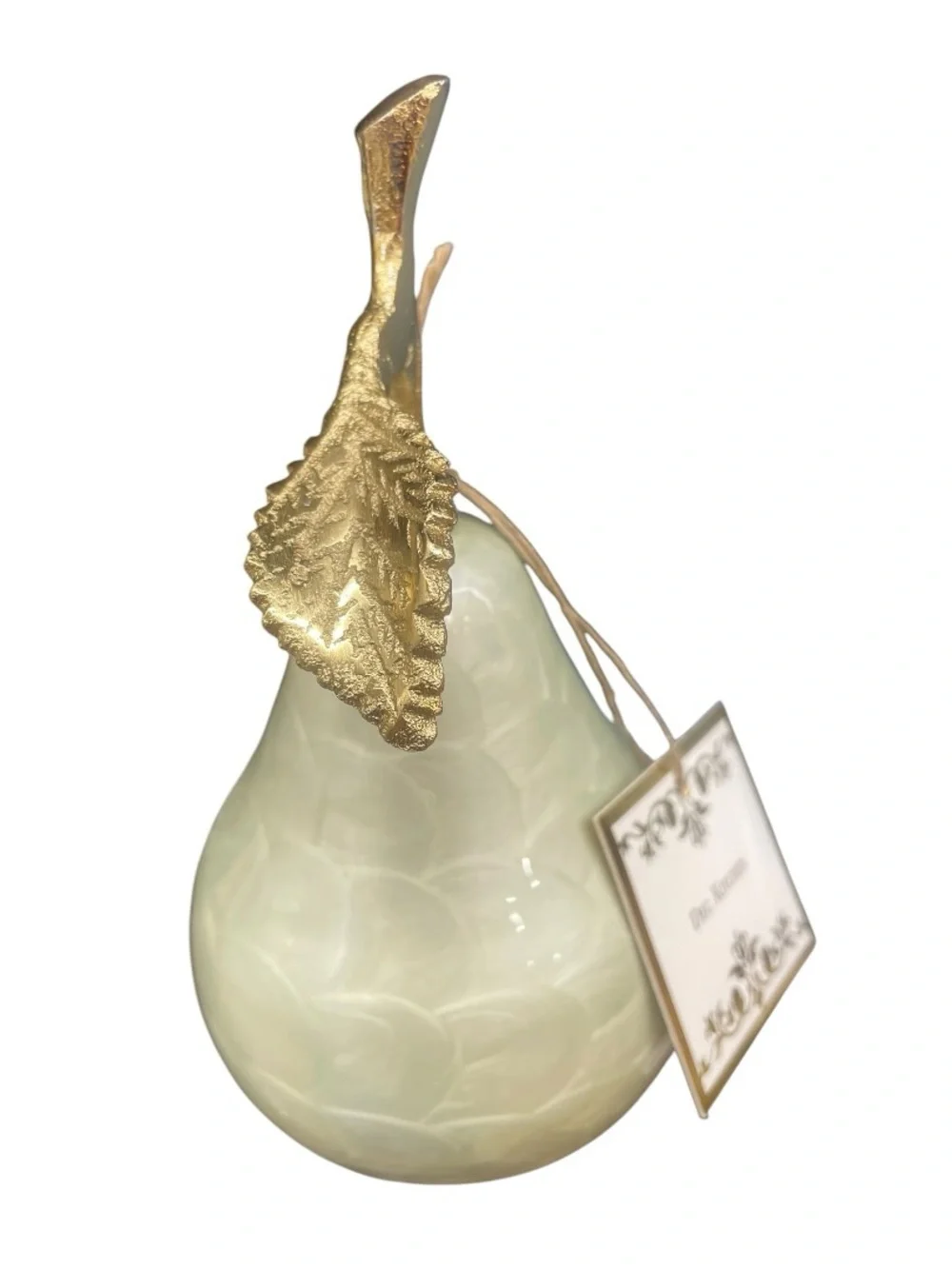 Decorative Faux Marble Pear Sculpture Gold Leaf Kitchen Table Home Decor - NWT